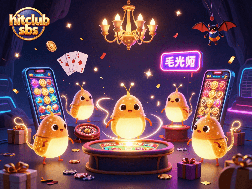 Engage with hitclub sbs at a vibrant 3D casino illuminated by glowworms and festive elements.