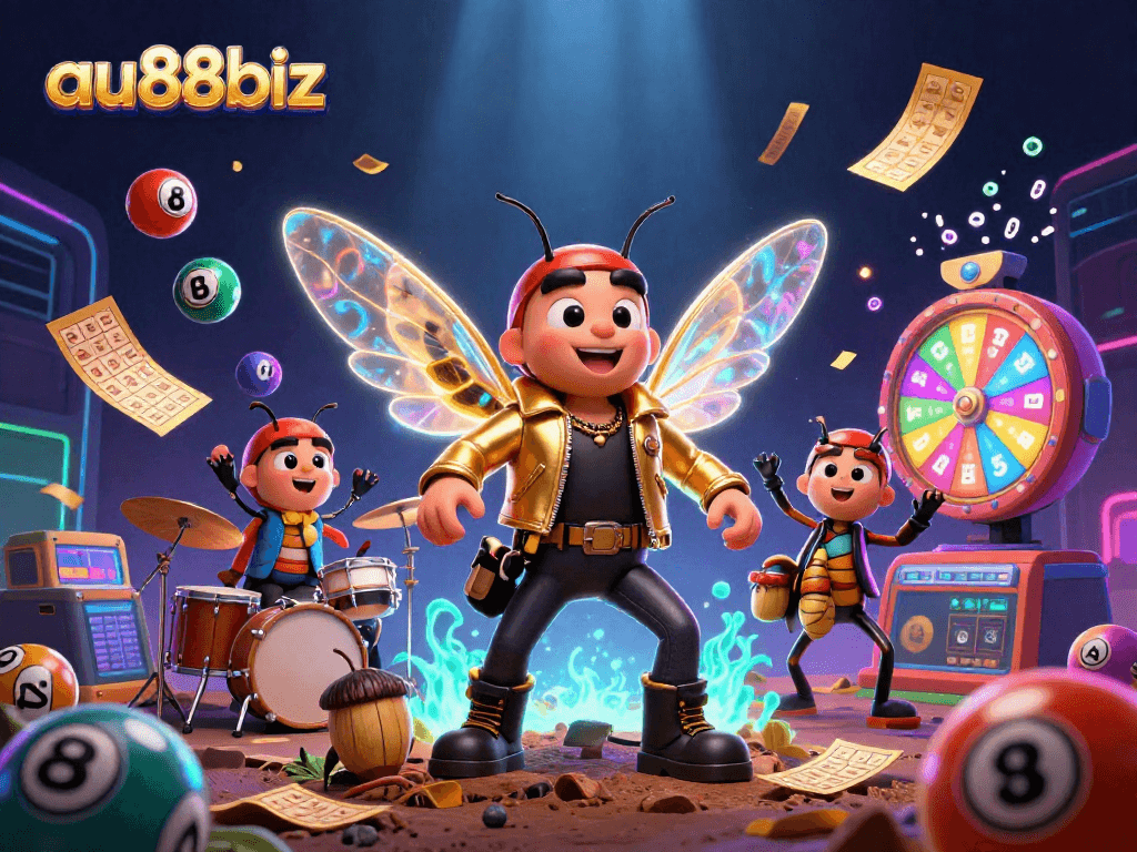 Spin the winning numbers with AU88biz's gaming excitement in this dynamic 3D illustration
