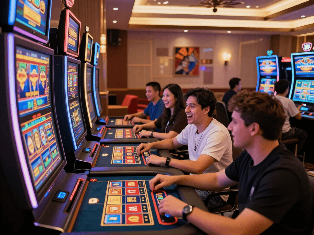 Engaging online gaming experience at ROKOK88 with diverse players enjoying vibrant casino games.