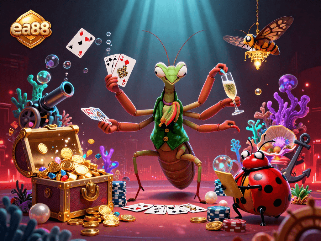 Experience thrilling gaming action with ea88's vibrant casino scene filled with character and excitement.