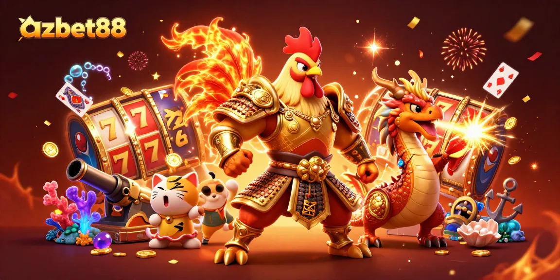 Experience exciting wins with azbet88's vibrant 3D casino adventure illustration featuring happy characters.