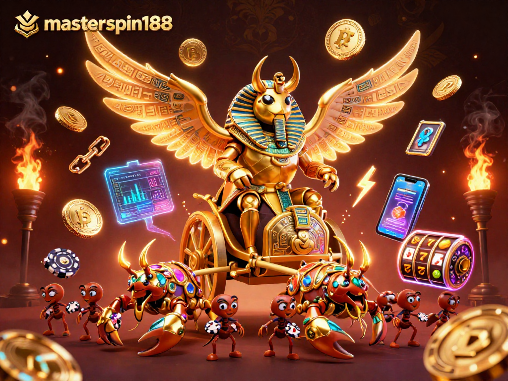 masterspin188 captures the essence of thrilling online casino adventures with a vibrant 3D digital scene.