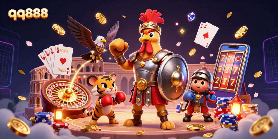 Experience thrilling gameplay at qq888 with a vibrant 3D casino scene full of action.