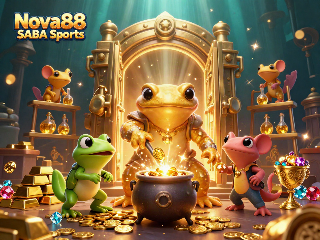Experience Nova88 SABA Sports with dynamic betting scenes featuring gold coins and vibrant elements.