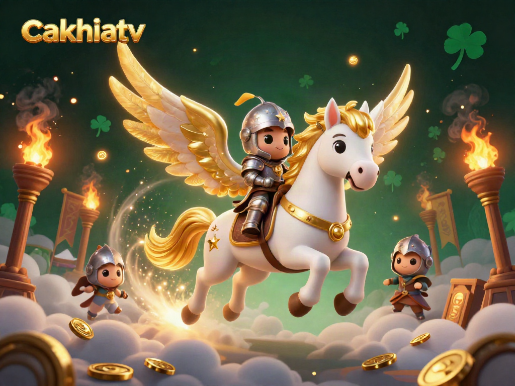 CakhiaTV's sports betting scene with a celestial horse and armored knight in a vibrant atmosphere.