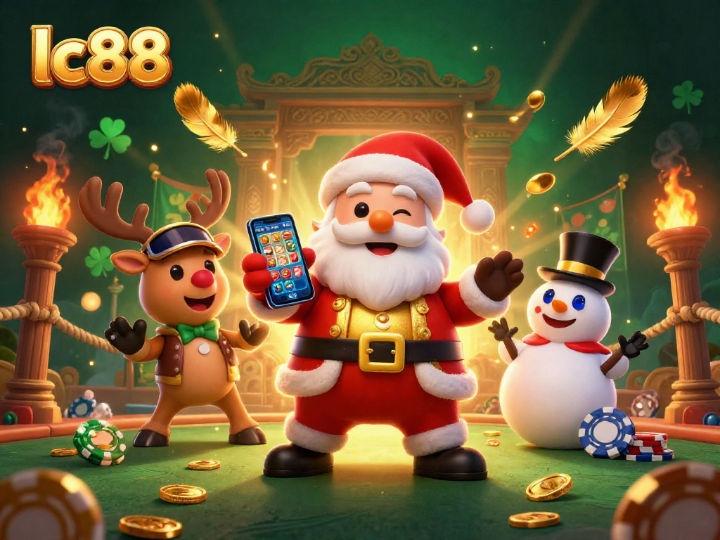 Experience exciting gaming at lc88, featuring a fun 3D Santa and casino-themed elements.
