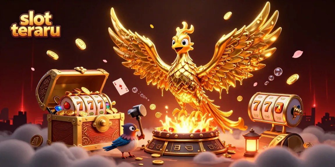 Play exciting slot terbaru as molten golden phoenix and game elements sparkle in this vibrant casino scene.