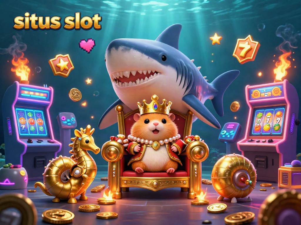 Engage with situs slot through this vibrant casino-themed 3D illustration featuring a hamster king.