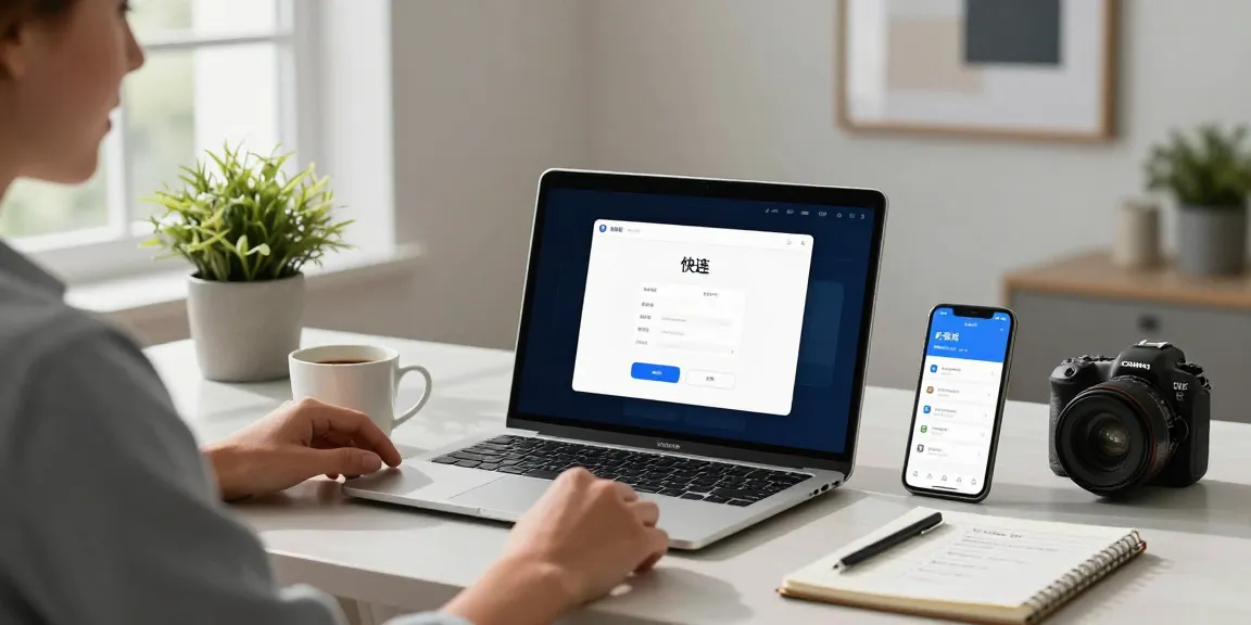 快连 application installation process in a modern home office.