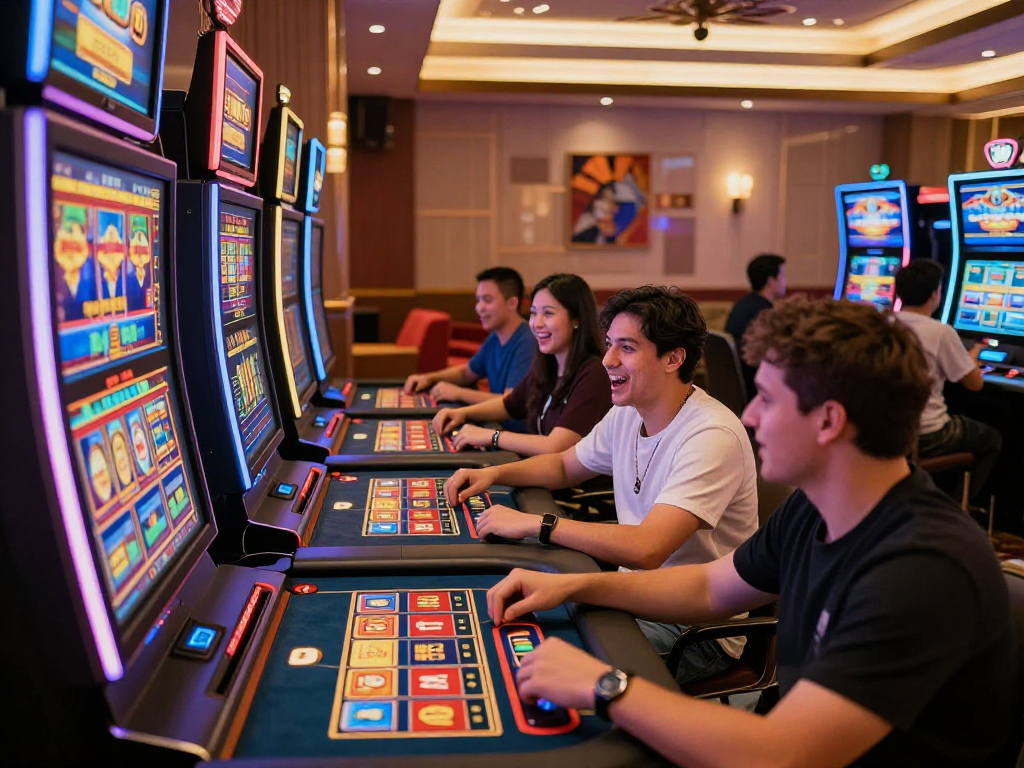Engaging online gaming experience at ROKOK88 with diverse players enjoying vibrant casino games.
