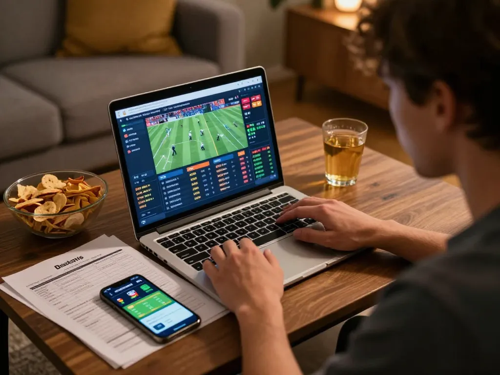 Experience thrilling sports betting action with lc88 on a cozy home setup while analyzing live odds.