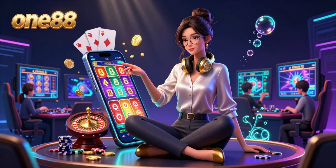 Engage with one88's immersive casino experience featuring a stylish gamer in a vibrant gaming setup.