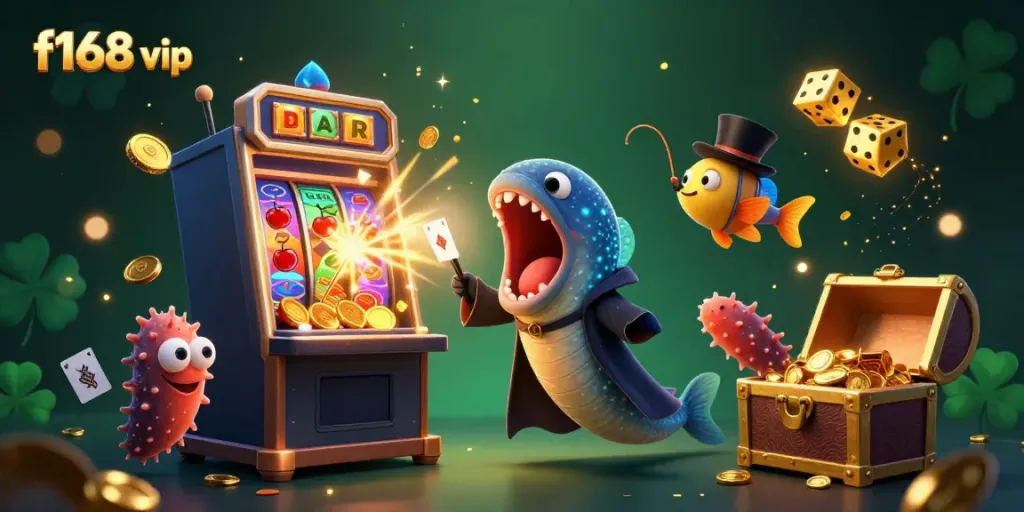 Experience the thrill of f168 vip with animated deep-sea characters performing magic and casino games.