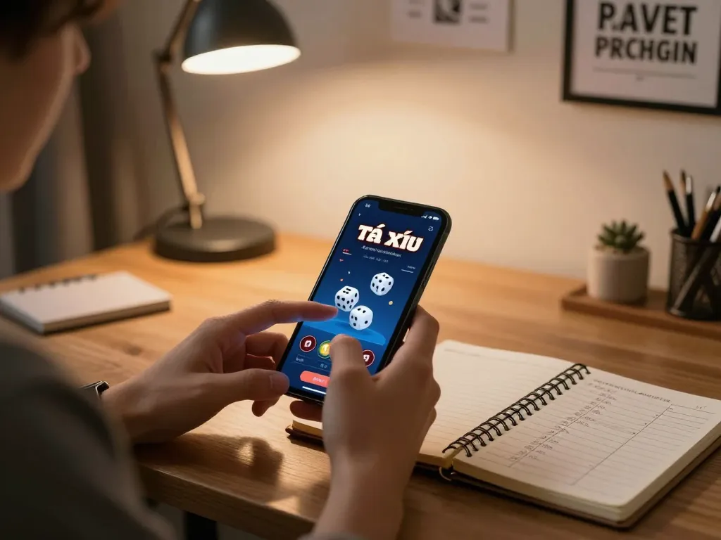 Engaging in tài xỉu online gameplay from home, showcasing strategy planning and comfortable environment.