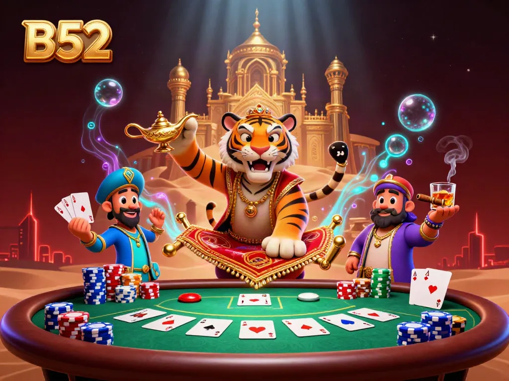 Experience the thrill of B52 in an enchanted casino scene with vibrant gaming elements.