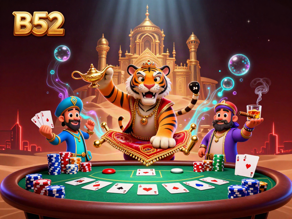 Experience the thrill of B52 in an enchanted casino scene with vibrant gaming elements.