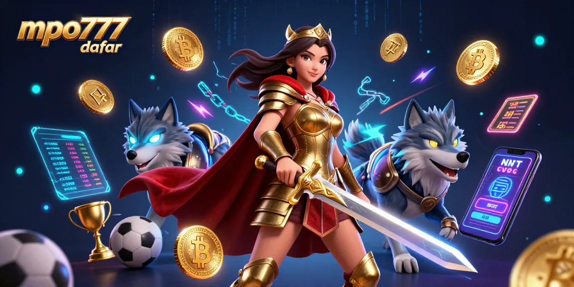 Bet on mpo777 daftar with a vibrant illustration of a warrior reigning over sports betting excitement.
