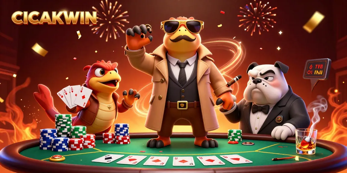 CICAKWIN offers thrilling casino experiences, featuring raptors in disguise and vibrant poker scenes.
