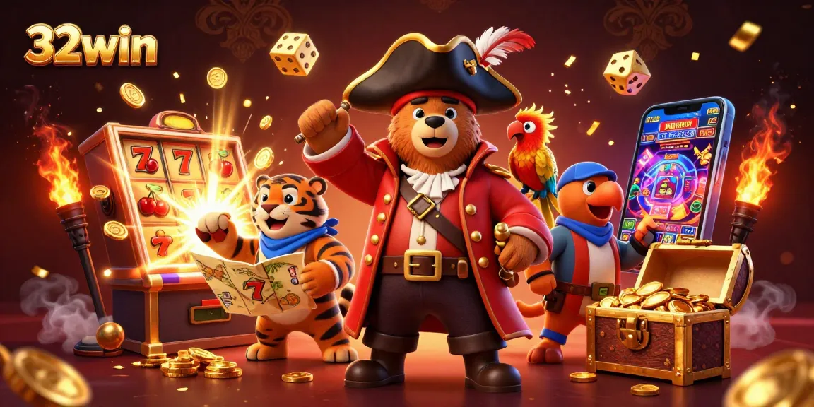 32win's vibrant 3D casino scene showcases dynamic characters and engaging jackpot elements for players.