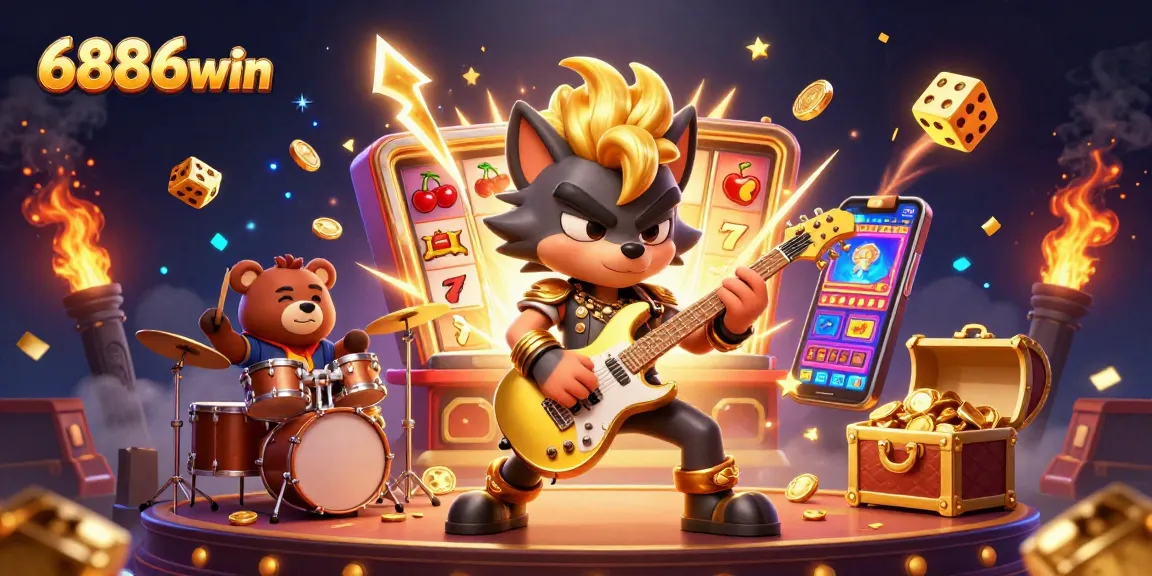 Spin jackpots with 6886win in a vibrant casino scene featuring dynamic slot elements and action-packed characters.