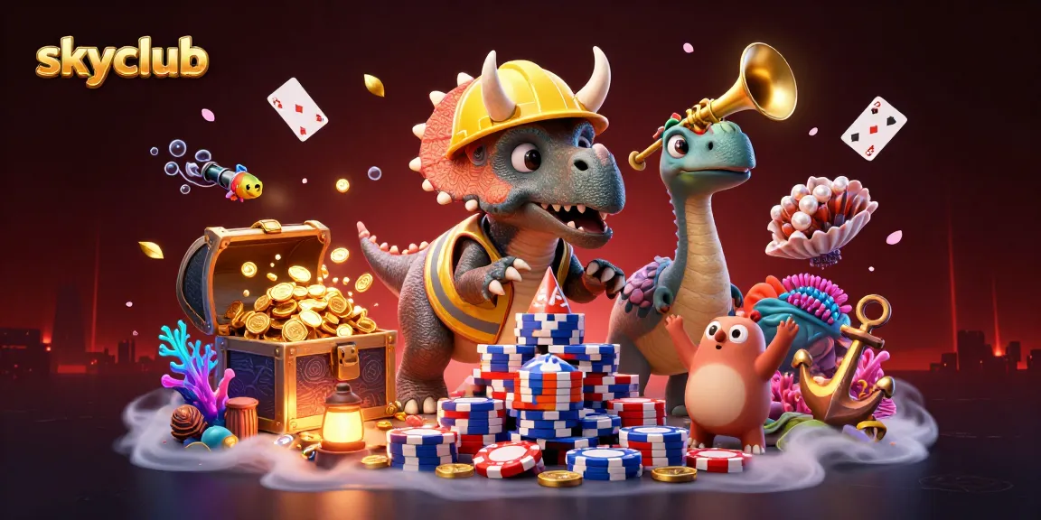 Experience thrilling fish hunting action at SkyClub, with vibrant 3D characters and dynamic casino elements.