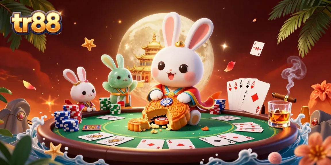 tr88 captures the excitement of betting in a vibrant casino scene with poker elements and lunar charm.